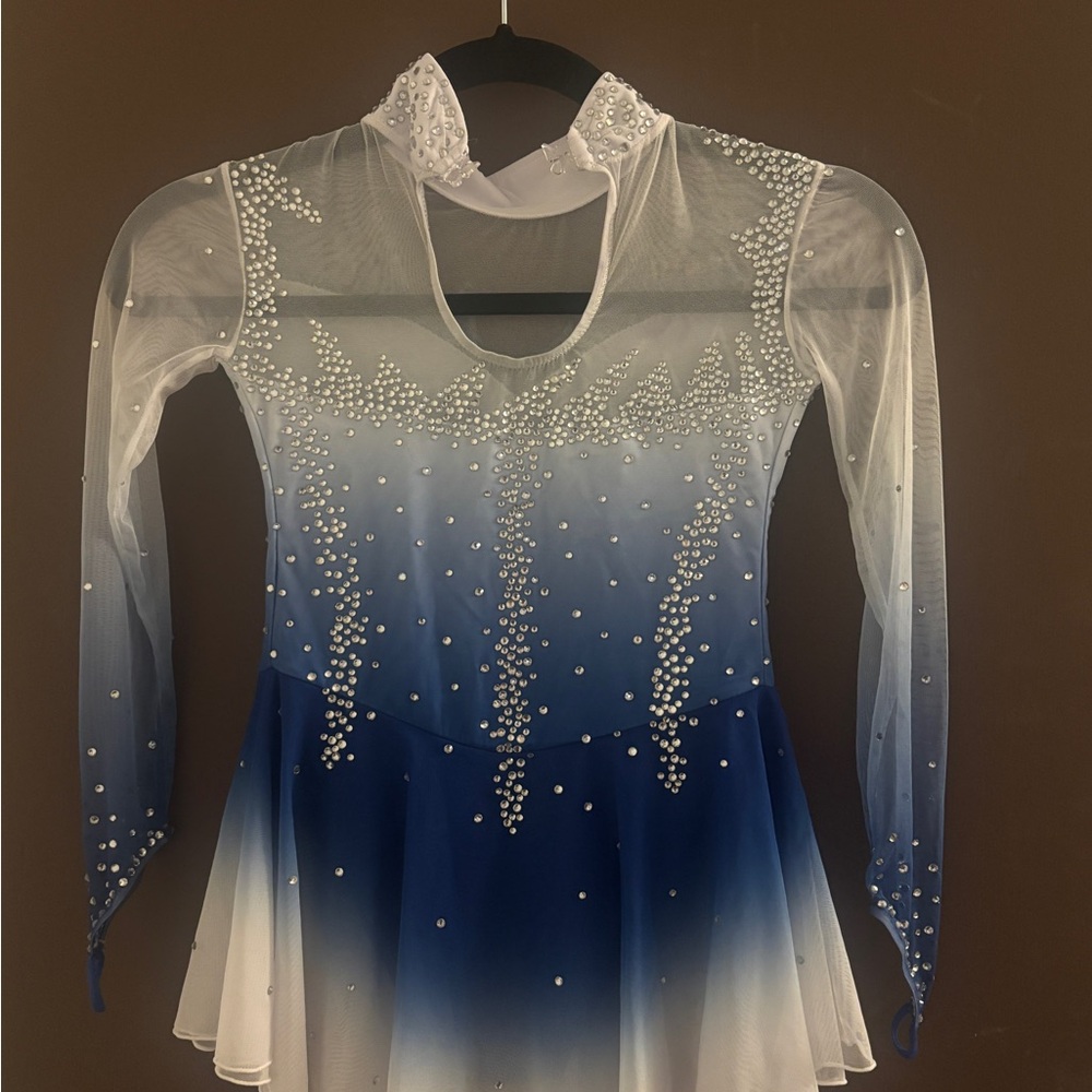 Elegant Blue and White Rhinestone figure Skating costume - Picture 2 of 2